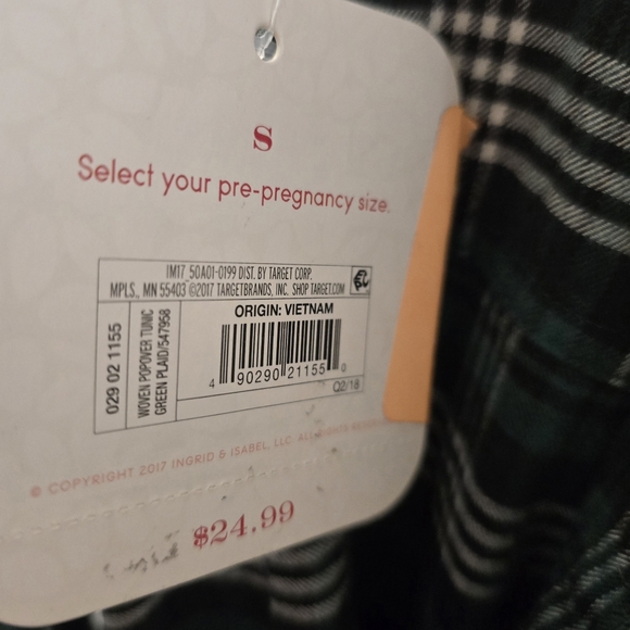 Isabel Maternity Women's Maternity Plaid Flannel Popover Tunin Top, Green- Small - Picture 10 of 10